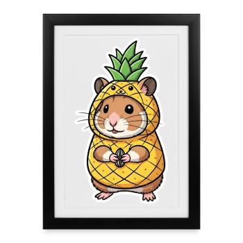 Hamster mit Ananas Comic Shirt Geschenk - Gerahmtes Poster (27 × 37 cm) - Schwarz - Vorne