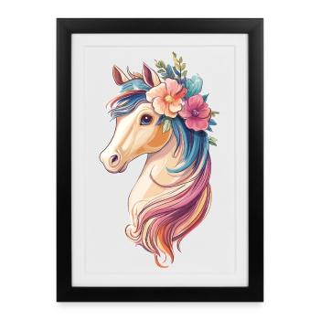 Cheval avec des fleurs - Affiche encadrée (27 × 37 cm) - noir - Devant
