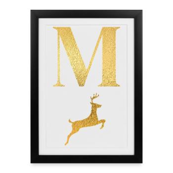 Lettre m cerf doré - idée cadeau - Affiche encadrée (27 × 37 cm) - noir - Devant