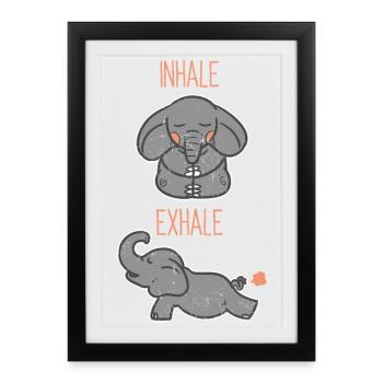 Yoga Elephant - Inspirer, expirer - Affiche encadrée (27 × 37 cm) - noir - Devant