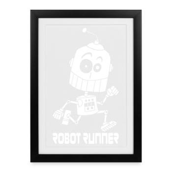 Robot blanc qui court - Affiche encadrée (27 × 37 cm) - noir - Devant