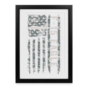 F-15 Eagle Drapeau américain Camouflage militaire F15 - Affiche encadrée (27 × 37 cm) - noir - Devant