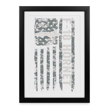 F-18 Hornet Drapeau américain Camouflage militaire F1 - Affiche encadrée (27 × 37 cm) - noir - Devant