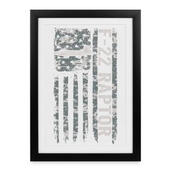 F-22 Raptor Pavillon militaire américain F22 - Affiche encadrée (27 × 37 cm) - noir - Devant