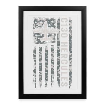 Camouflage militaire du drapeau américain du Hercule C130 - Affiche encadrée (27 × 37 cm) - noir - Devant