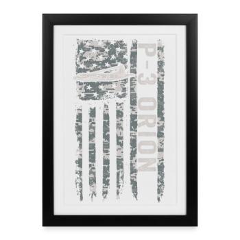 P-3 Orion, drapeau américain, vol de camouflage militaire - Affiche encadrée (27 × 37 cm) - noir - Devant