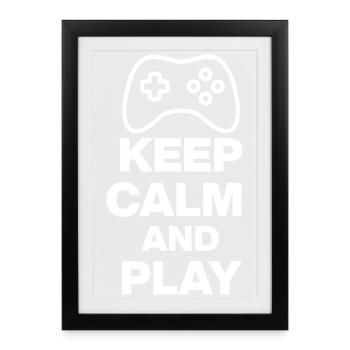 RESTEZ CALMES ET JOUEZ ! NERDLIFE ZOCKEN EN LIGNE blanc - Affiche encadrée (27 × 37 cm) - noir - Devant