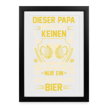Bière, fête des pères, papa, papa - Affiche encadrée (27 × 37 cm) - noir - Devant