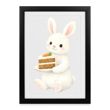 Illustration de lapin avec gâteau aux carottes - Affiche encadrée (27 × 37 cm) - noir - Devant