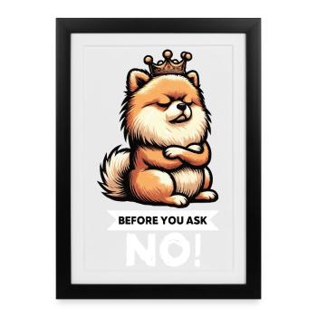Avant de demander Poméranie, Poméranie, Poméranie, chien Spitz Poméranie. - Affiche encadrée (27 × 37 cm) - noir - Devant