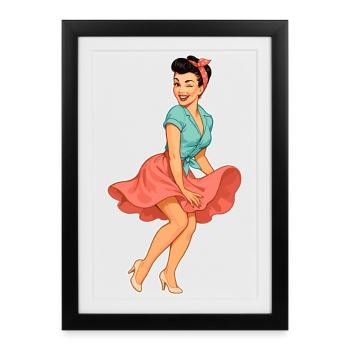 Vintage Rockabella Pin-up Girl – Retro 50s Art - Framed poster (27 × 37 cm) - black - Front