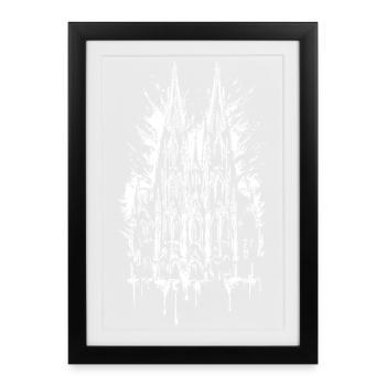 Cologne Cathedral Graffiti Splash Illustration - Framed poster (27 × 37 cm) - black - Front