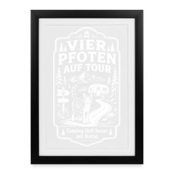 Camping mit Katze Vier Pfoten auf Tour Shirt - Gerahmtes Poster (27 × 37 cm) - Schwarz - Vorne