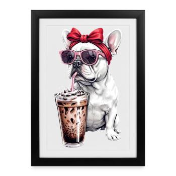 Französische Bulldogge mit Sonnenbrille - Gerahmtes Poster (27 × 37 cm) - Schwarz - Vorne