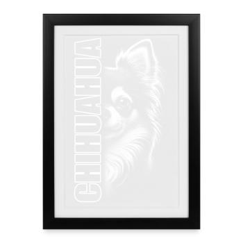 Portrait du Chihuahua avec lettrage vertical - Affiche encadrée (27 × 37 cm) - noir - Devant