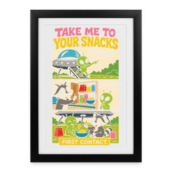 Alien first contact with snacks - Framed poster (27 × 37 cm) - black - Front