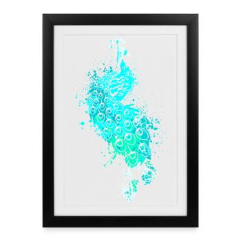 Splash Art Blue Peacock - Framed poster (27 × 37 cm) - black - Front