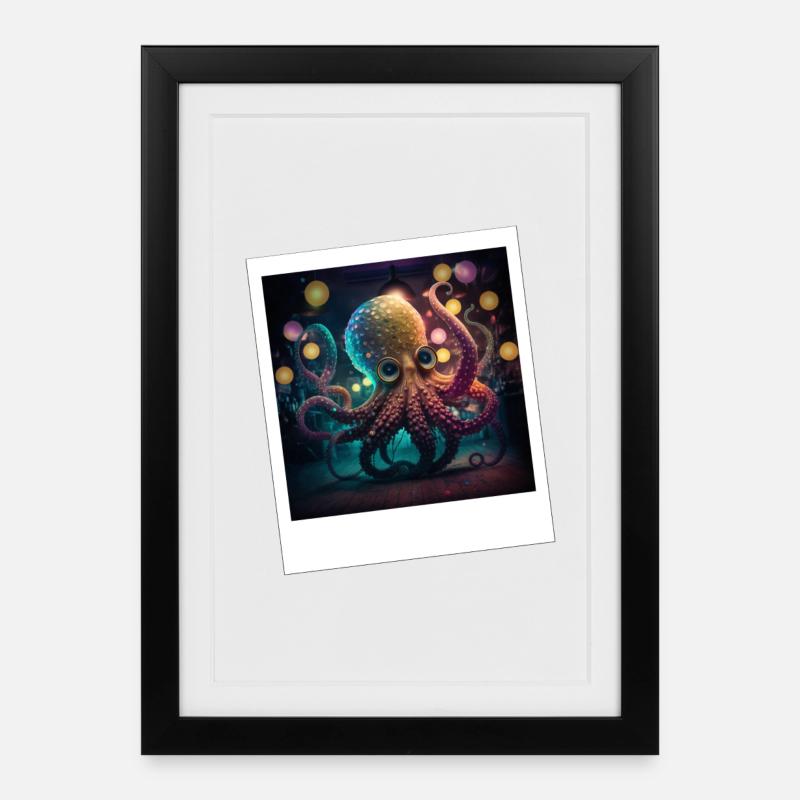 Octopus Octopus Neon dancing in the night - Framed poster (27 × 37 cm) - black