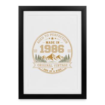 1986 Rétro 1986 Vintage 1986 Cadeau 1986 - Affiche encadrée (27 × 37 cm) - noir - Devant