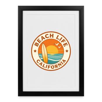 Badge de surf de la Vie de plage en Californie - Affiche encadrée (27 × 37 cm) - noir - Devant