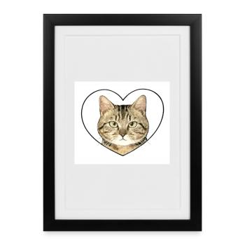 Cœur felin : portrait chat - Affiche encadrée (27 × 37 cm) - noir - Devant