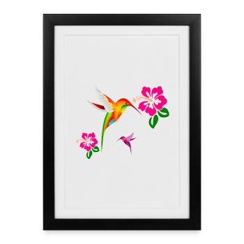 Colorful hummingbird in hibiscus duet - Framed poster (27 × 37 cm) - black - Front