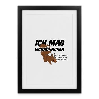 Eichhörnchen Vulkan Quiz Jäger lustig Spruch - Gerahmtes Poster (27 × 37 cm) - Schwarz - Vorne