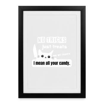 Pas d’astuces, juste des friandises pour chat Halloween - Affiche encadrée (27 × 37 cm) - noir - Devant
