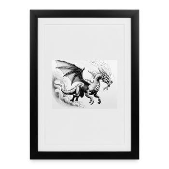 Dragon déterminé avec des ailes de feu - Affiche encadrée (27 × 37 cm) - noir - Devant
