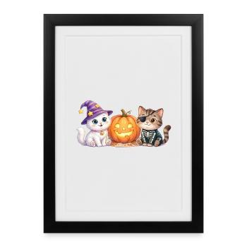 Mignons chats d’Halloween avec citrouille – Smilla & Fiete - Affiche encadrée (27 × 37 cm) - noir - Devant