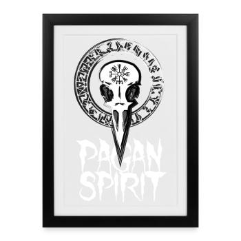 Rune Cercle avec Crows Skull - païen - Affiche encadrée (27 × 37 cm) - noir - Devant