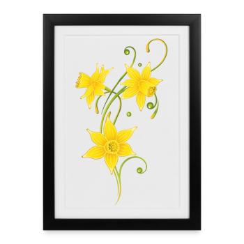 Vrille en filigrane avec des jonquilles. Pâques. - Affiche encadrée (27 × 37 cm) - noir - Devant