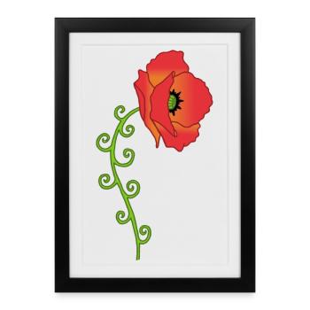 Poppy flower and spiral leaves - Framed poster (27 × 37 cm) - black - Front