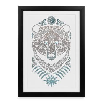 Loup Celtique Mandala et Soleil - Affiche encadrée (27 × 37 cm) - noir - Devant