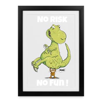 No Risk No Fun Sloth I Dinosaur I Dino T-rex - Affiche encadrée (27 × 37 cm) - noir - Devant