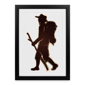 Pèlerin ou randonneur avec bâton de marche et sac à dos - Affiche encadrée (27 × 37 cm) - noir - Devant