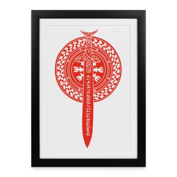 Viking sword and shield (red) - Framed poster (27 × 37 cm) - black - Front
