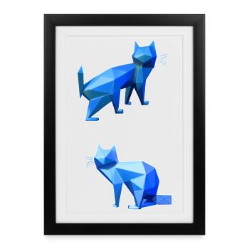 Duo Chat Polygone Bleu - Affiche encadrée (27 × 37 cm) - noir - Devant