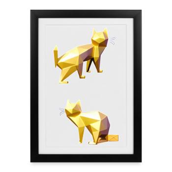 Golden Polygon Cats Facet Art - Framed poster (27 × 37 cm) - black - Front