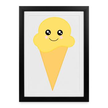 Glace Kawaii Glace Kawaii Vanille Kawaii - Affiche encadrée (27 × 37 cm) - noir - Devant