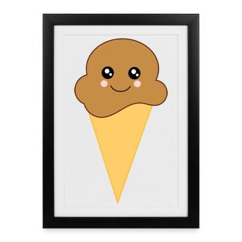 Glace Kawaii Chocolat Kawaii Glace Kawaii - Affiche encadrée (27 × 37 cm) - noir - Devant