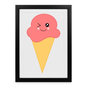 Ice Cream Ice Cream Strawberry Ice Cream - Framed poster (27 × 37 cm) - black - Front