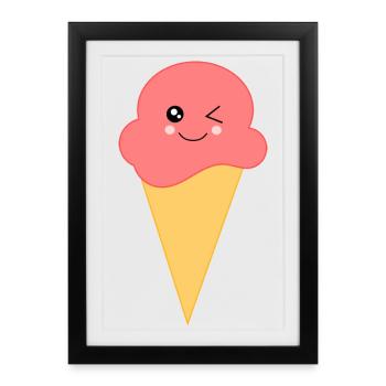 Crème glacée Crème glacée à la fraise - Affiche encadrée (27 × 37 cm) - noir - Devant