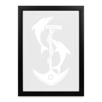 Anchor and dolphins (white) - Framed poster (27 × 37 cm) - black - Front