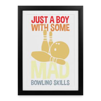 Funny bowling boy - Framed poster (27 × 37 cm) - black - Front