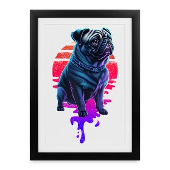 Rétro Carlin Chien Coucher de soleil - Affiche encadrée (27 × 37 cm) - noir - Devant
