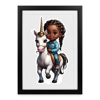 Cute child riding unicorn - Framed poster (27 × 37 cm) - black - Front