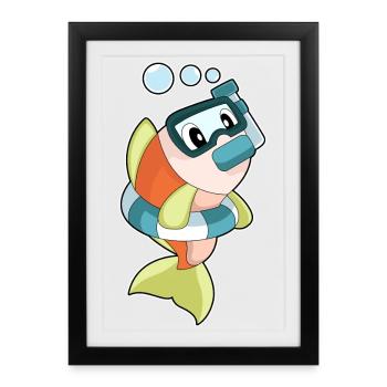 Fisch Taucher Schnorchel Tauchen - Gerahmtes Poster (27 × 37 cm) - Schwarz - Vorne