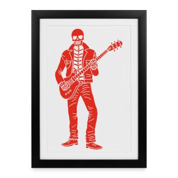 Squelette guitariste (rouge) - Affiche encadrée (27 × 37 cm) - noir - Devant