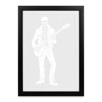 Squelette guitariste (blanc) - Affiche encadrée (27 × 37 cm) - noir - Devant